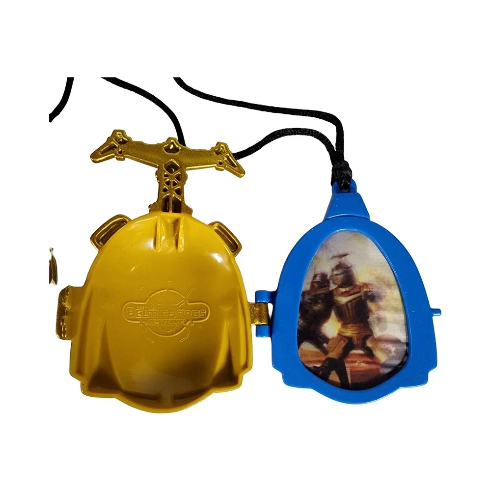 Vintage 1998 Saban BeetleBorgs Metallix Gold Beetle Locket Necklace‎ Set Toy